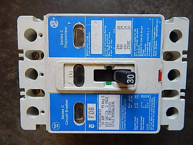 3P 30A 600V Circuit Breaker - Cutler Hammer - (FDB 3030S)