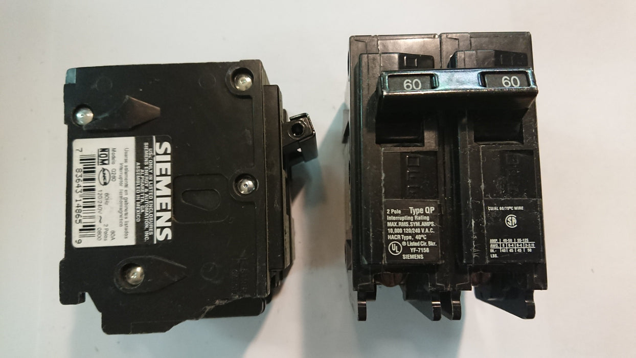 2P 60A 240V Circuit Breaker - Siemens - (EQP 260)