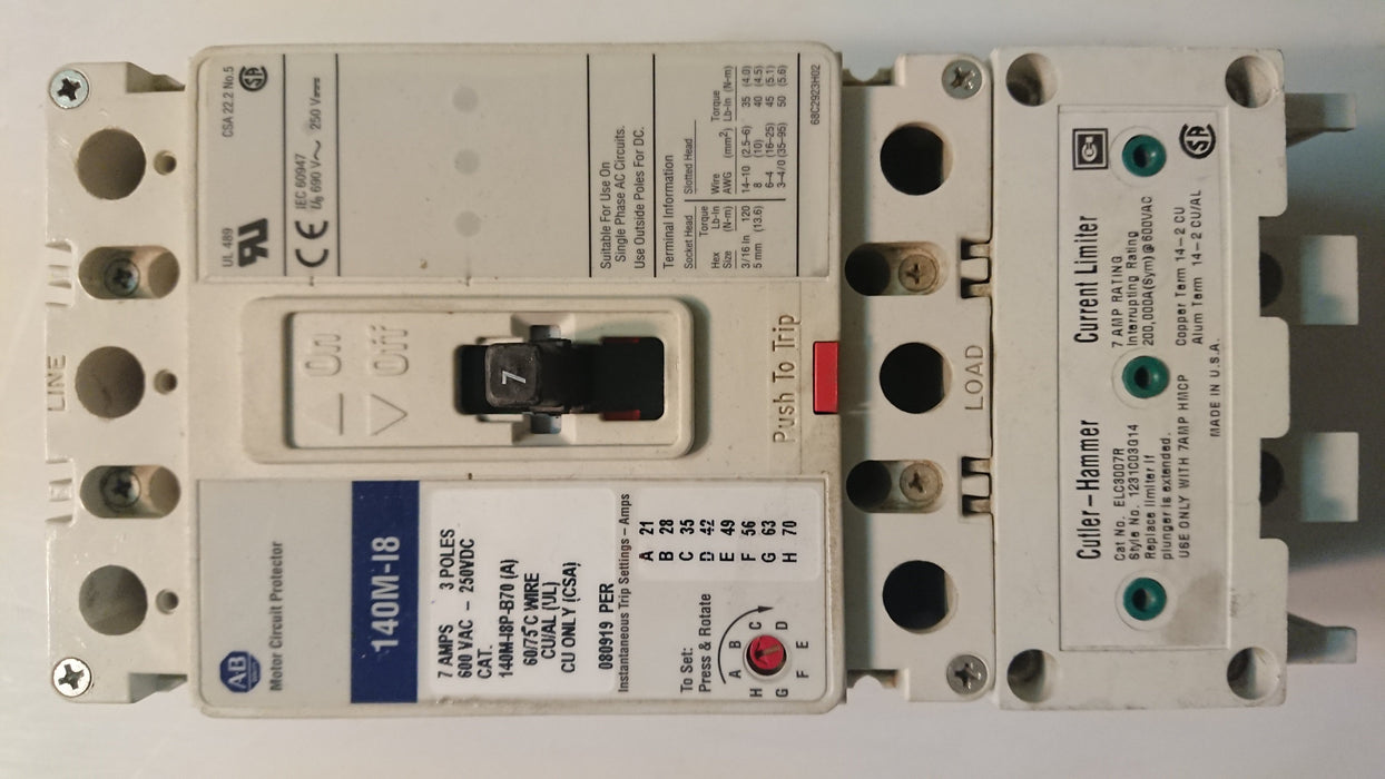 3P 7A 600V Circuit Breaker Series "C" - Cutler Hammer - (140M-18P-B70(A))