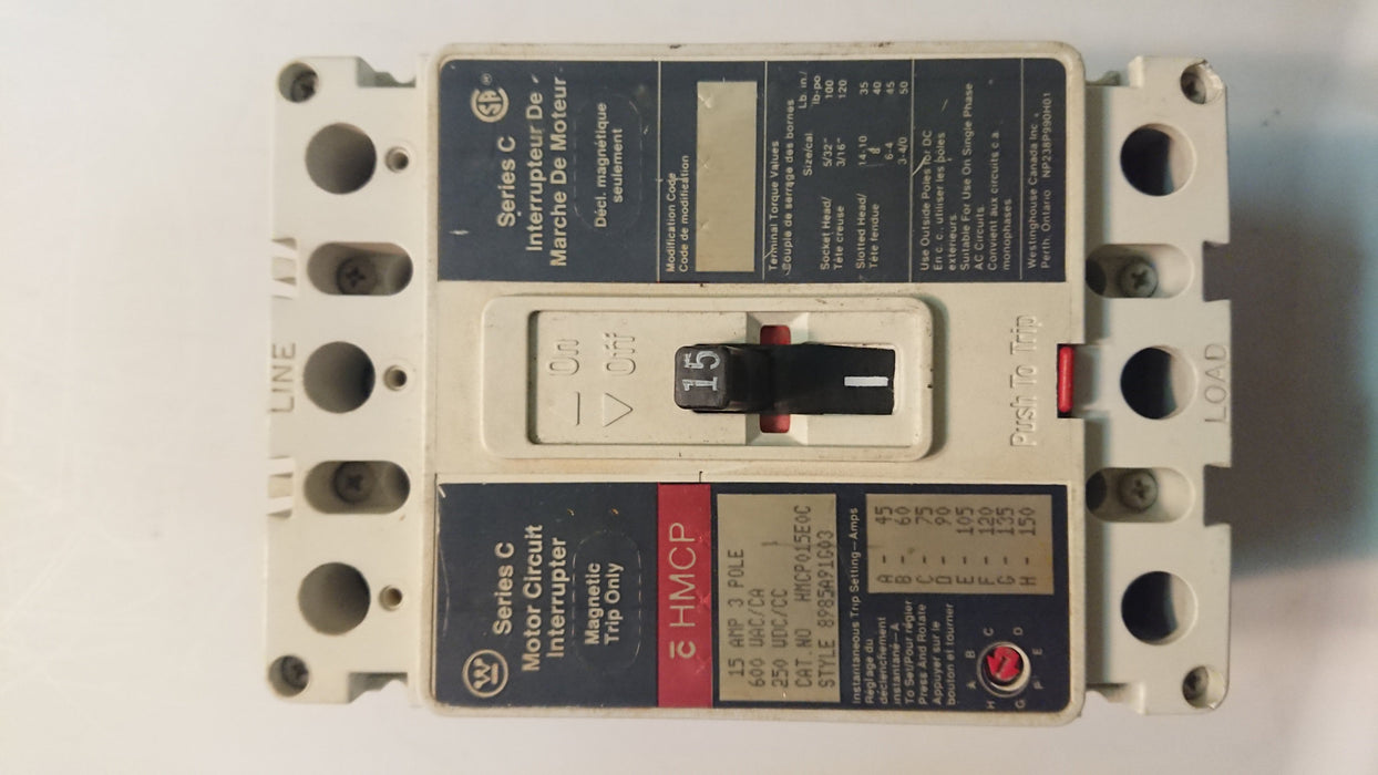 3P 15A 600V Circuit Breaker Series "C" - Cutler Hammer - (HMCP-15EOC)