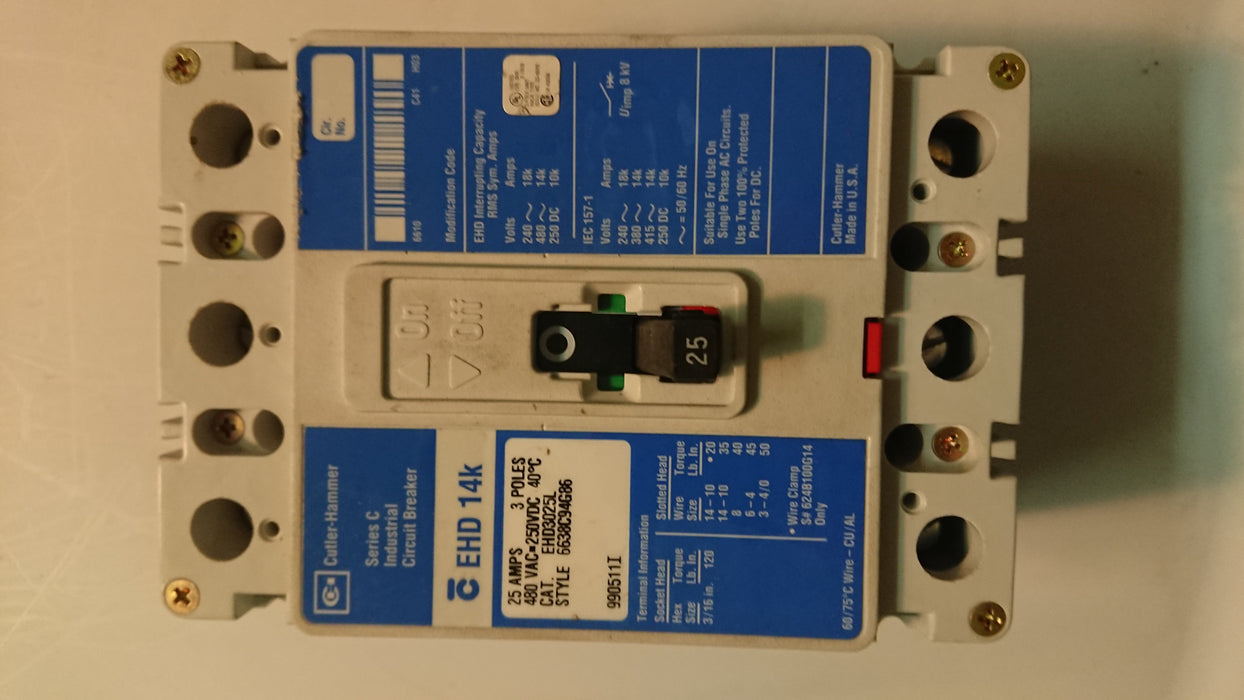 3P 25A 480V Circuit Breaker Series "C" - Cutler Hammer - (EHD 3025L)