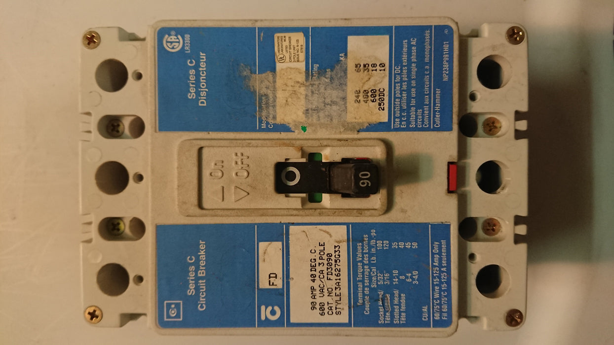 3P 90A 600V Circuit Breaker Series "C" - Cutler Hammer - (FD 3090)