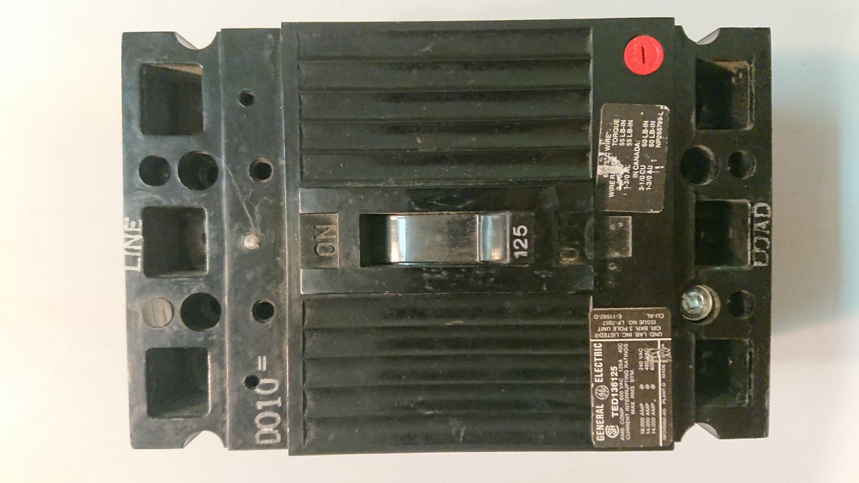 3P 125A 600V Circuit Breaker - GE - (TED 136125)
