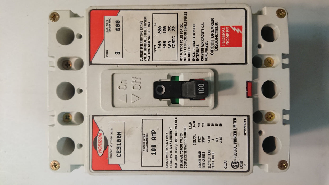 3P 100A 600V Circuit Breaker - Horizon - (CE 3100H)