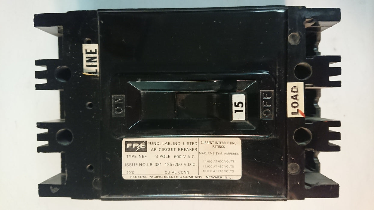 3P 15A 600V Circuit Breaker - FPE - (NEF 3015)