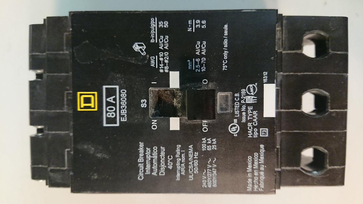 3P 80A 347/600V Circuit Breaker - Siemens - (EJB 36080)