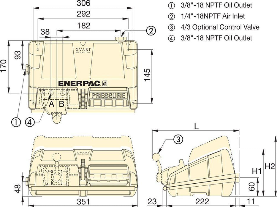 ENERPAC XA-11 - PUMP, AIR DRIVEN, S/A, 1 L